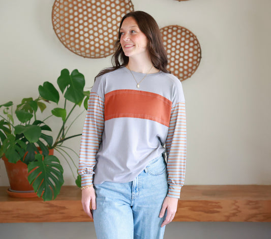 Brynlee Rust Stripe Colorblock Top