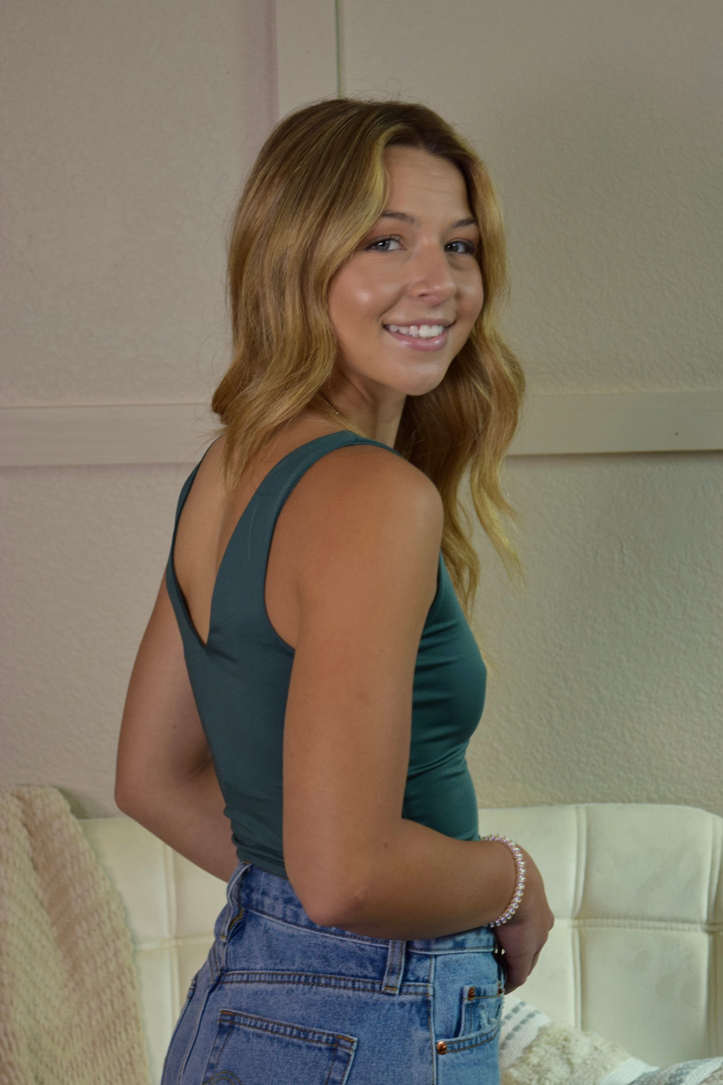 Alice V Neck Cropped Top: Forest Green