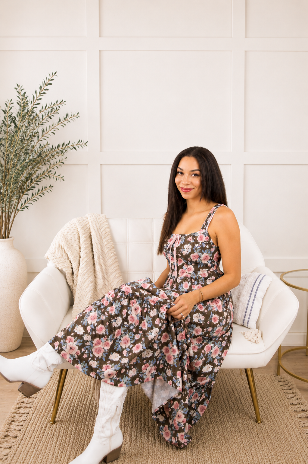 Willow Floral Midi: Mocha/Pink