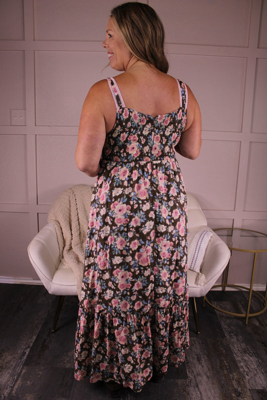 Willow Floral Midi: Mocha/Pink