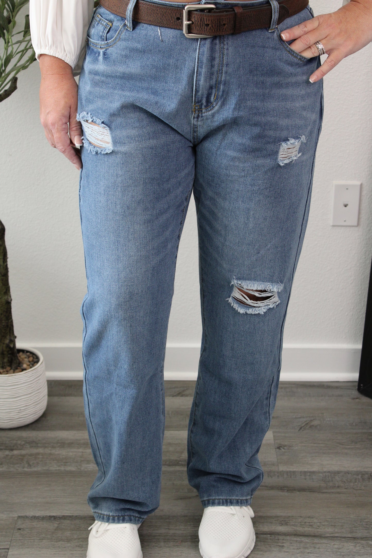 Laid Back High Waisted Distressed Jeans