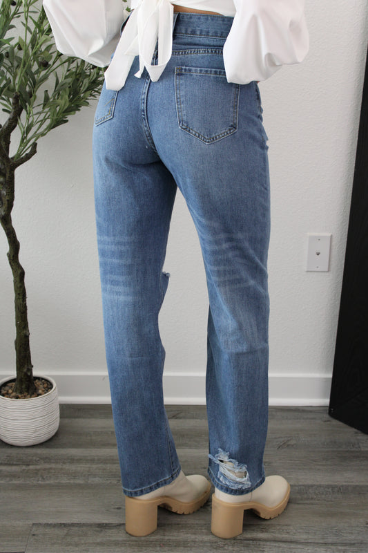 Laid Back High Waisted Distressed Jeans