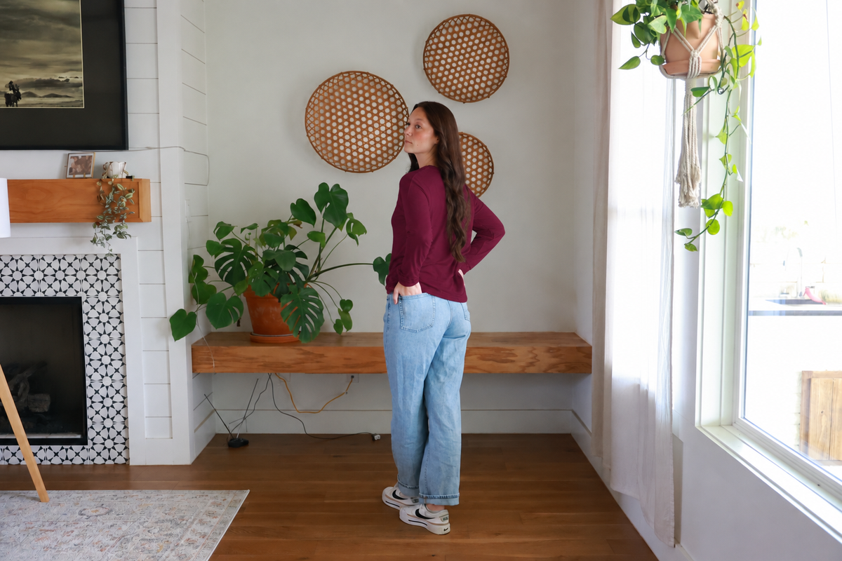 Riley Essential Long Sleeve Top: Cabernet