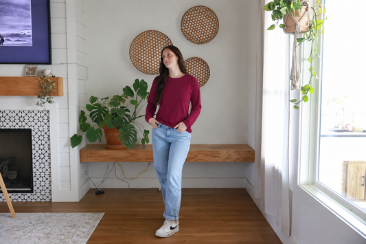 Riley Essential Long Sleeve Top: Cabernet