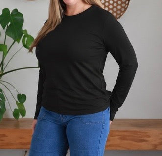 Riley Essential Long Sleeve Top: Black