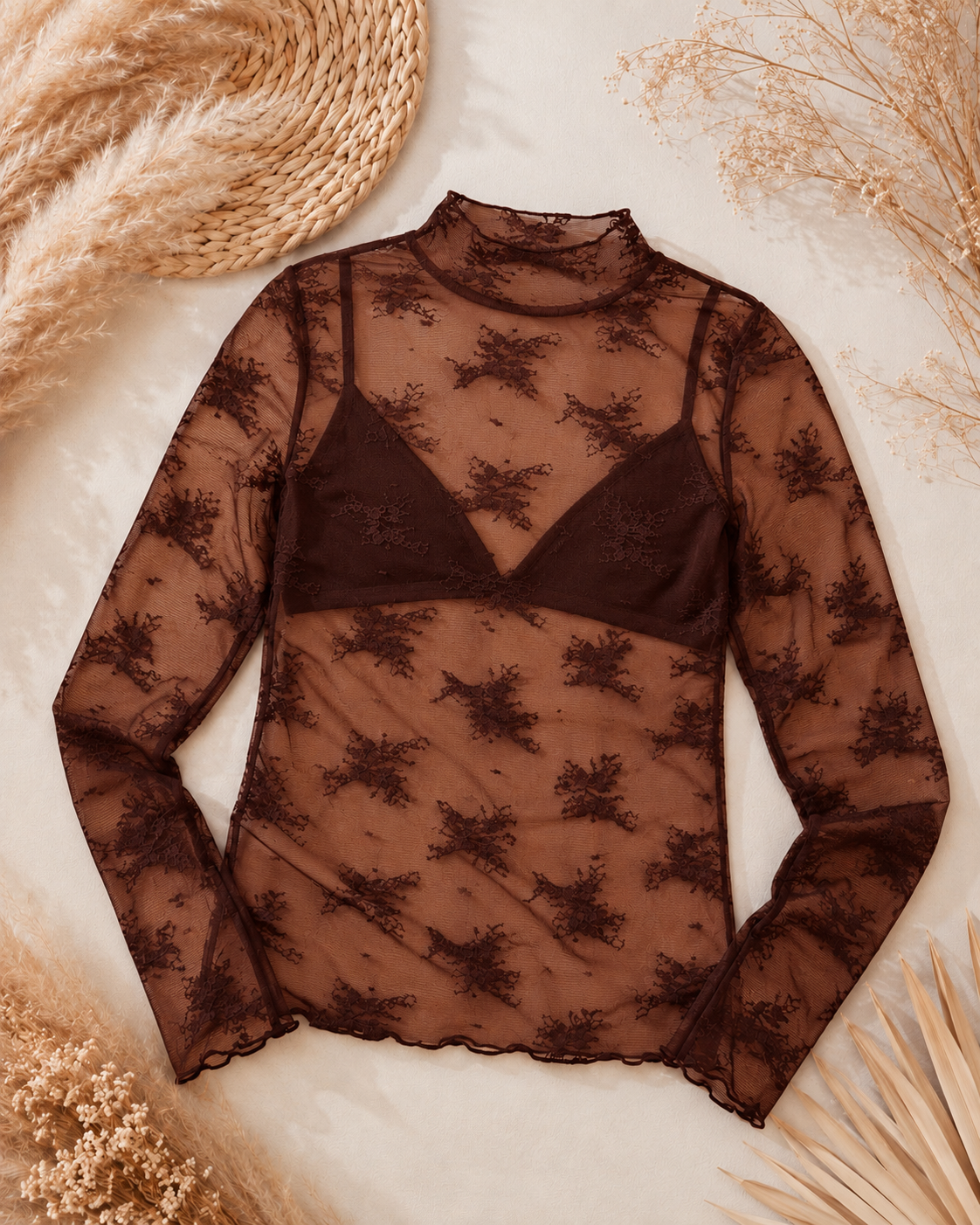 Mocha Muse Lace Top
