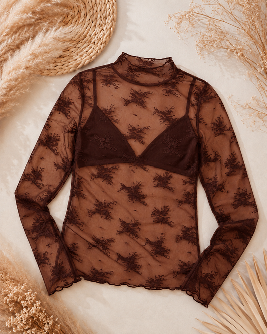 Mocha Muse Lace Top