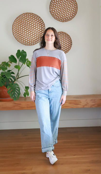 Brynlee Rust Stripe Colorblock Top