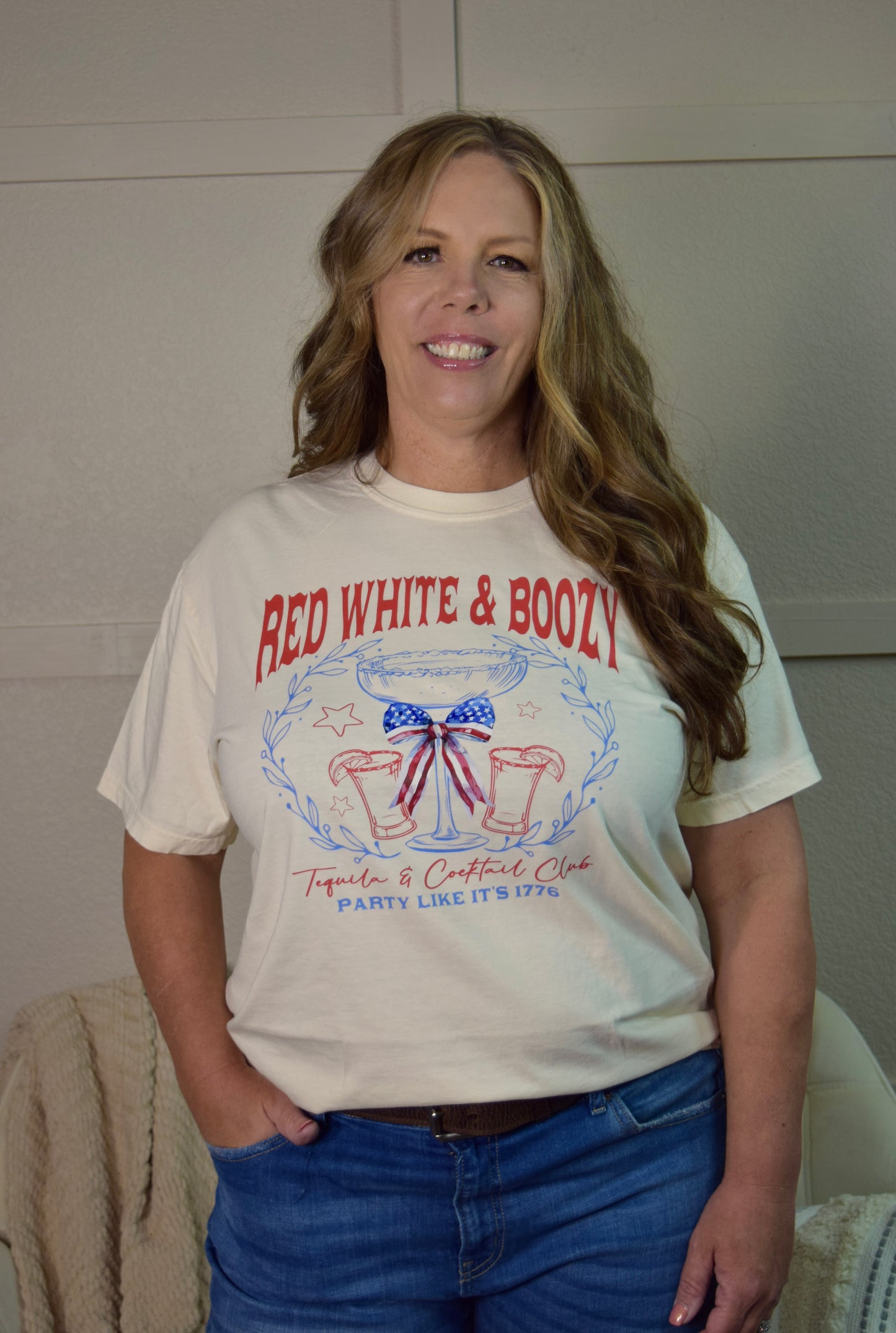 Red, White and Boozy Top: Beige