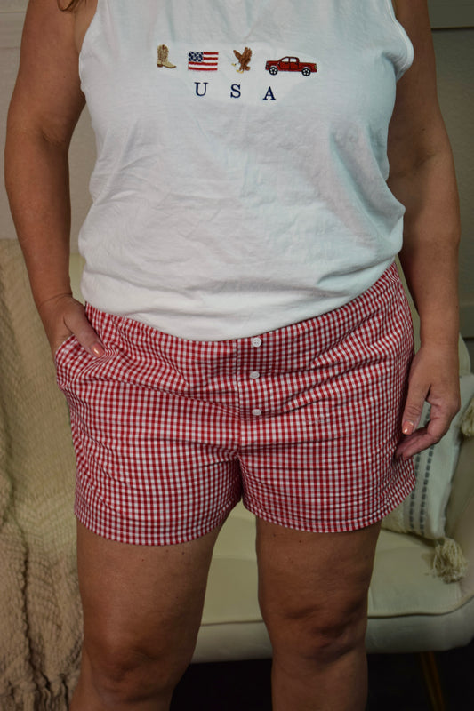 Picnic Gingham Shorts: Red/White
