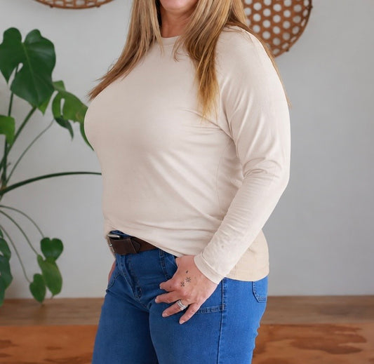 Riley Essential Long Sleeve Top: Beige