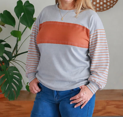 Brynlee Rust Stripe Colorblock Top