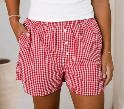 Picnic Gingham Shorts: Red/White