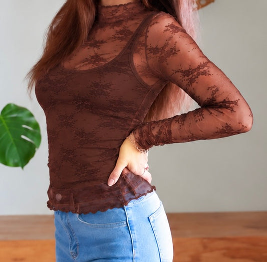 Mocha Muse Lace Top