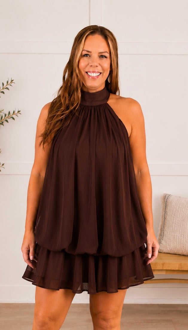 Midnight Mocha Halter Dress