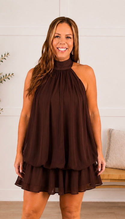 Midnight Mocha Halter Dress