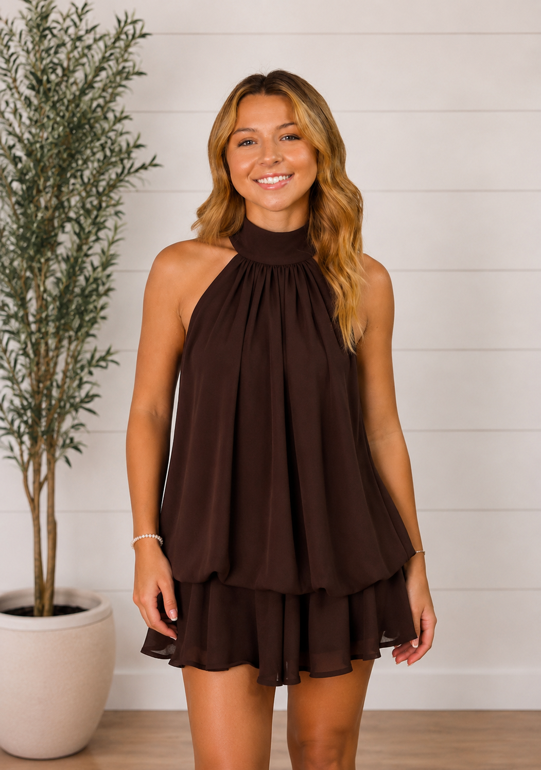 Midnight Mocha Halter Dress
