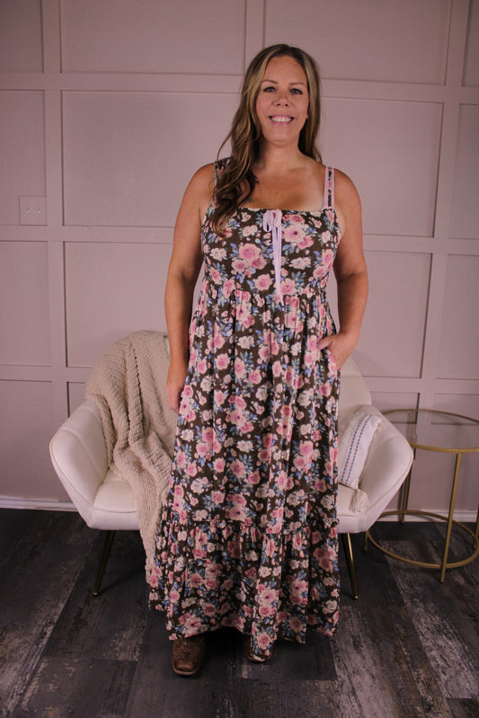 Willow Floral Midi: Mocha/Pink