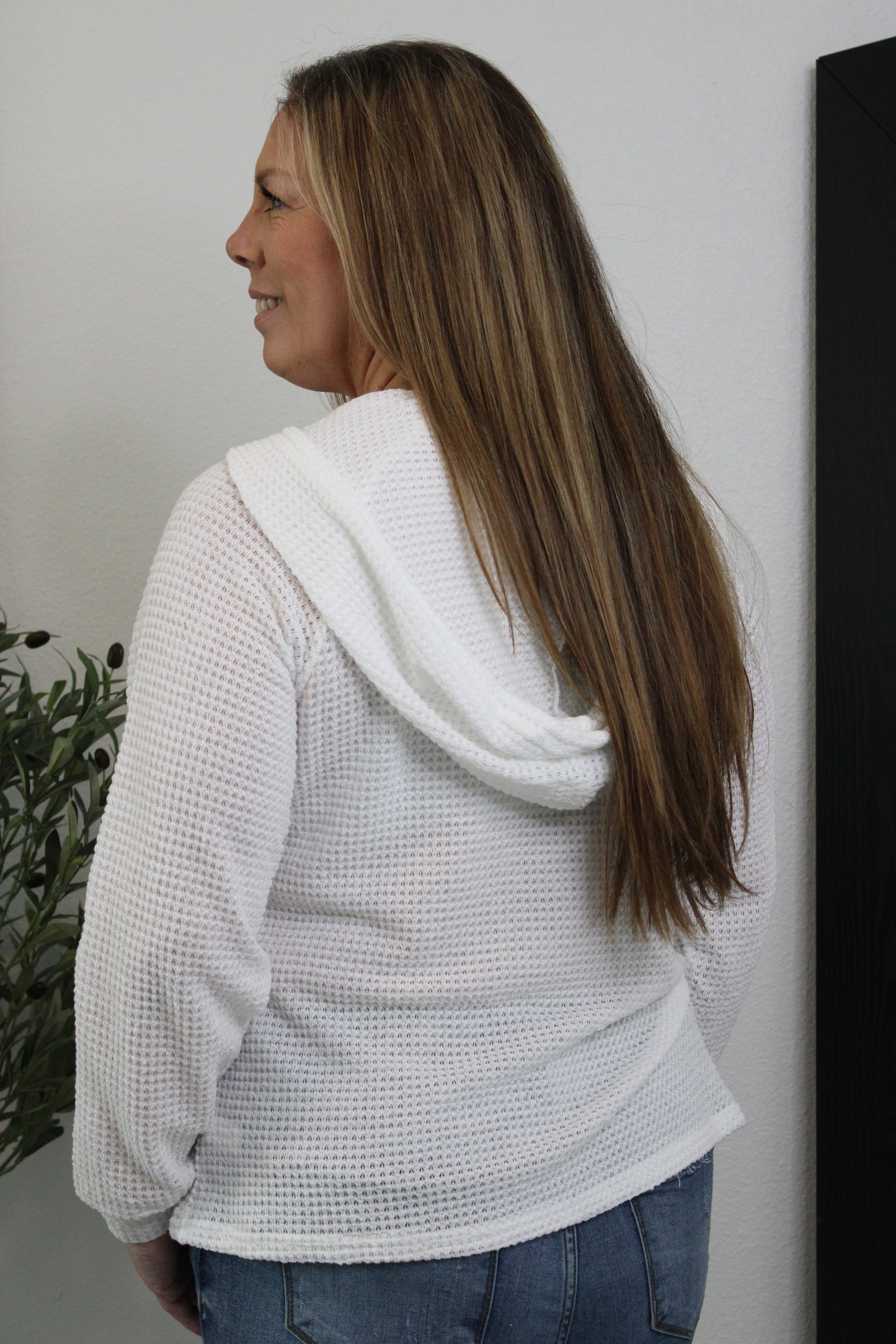 Rainy Days Hooded Button Top: White