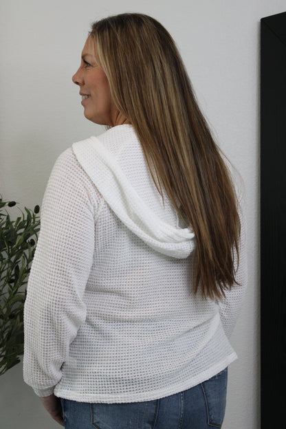 Rainy Days Hooded Button Top: White
