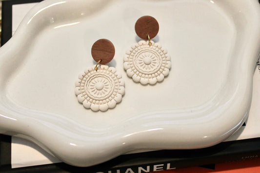 Mandala Polymer Clay Earrings: White