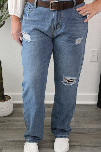 Laid Back High Waisted Distressed Jeans