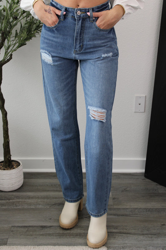 Laid Back High Waisted Distressed Jeans
